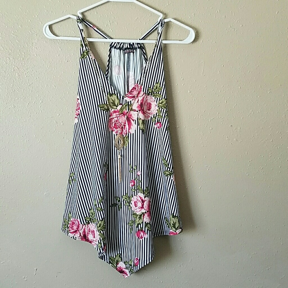 Striped floral tank top NWOT